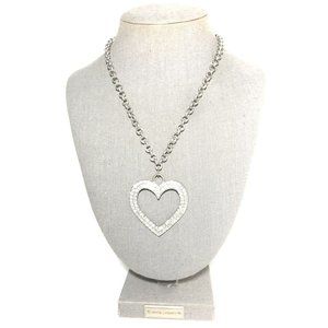 Women’s 18” Silver Tone Chain Necklace W/ Large Rhinestone Heart Charm Pendant.